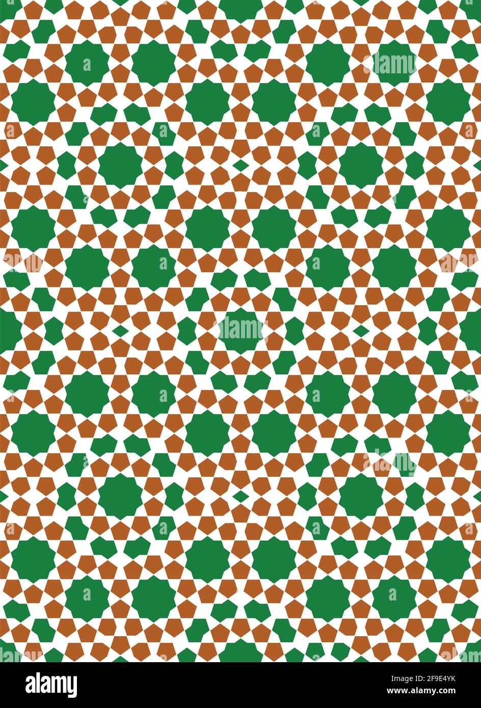 Ornamento geometrico senza cuciture basato su arte islamica tradizionale colori verde, marrone e bianco. Illustrazione Vettoriale