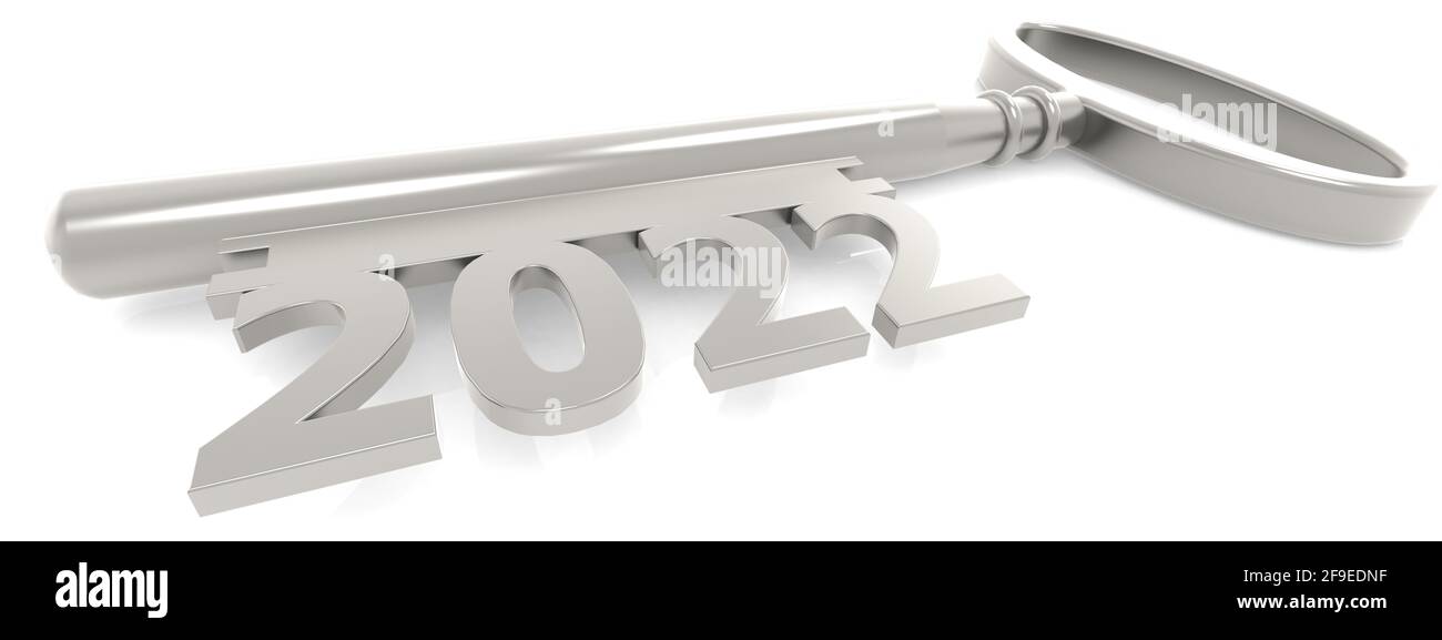 Un'illustrazione di una chiave vintage con l'anno 2022 accedi allo sfondo bianco Foto Stock