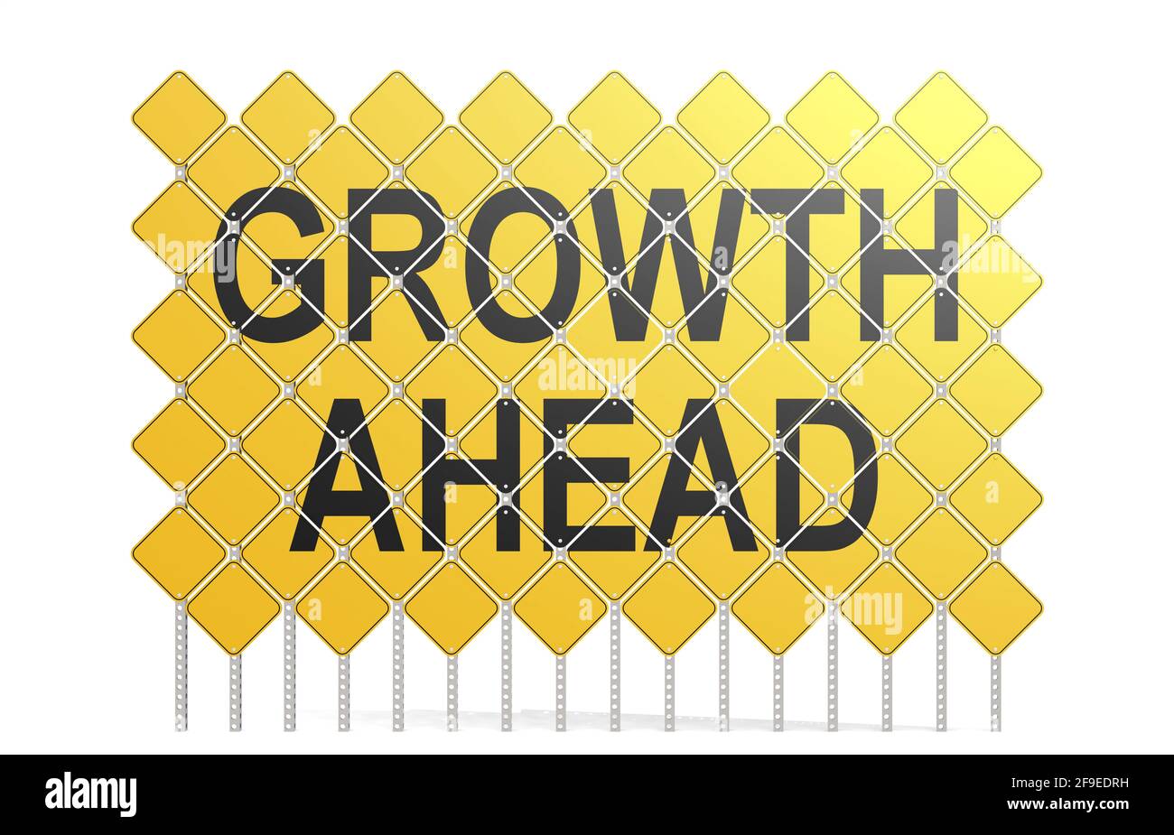 Un'illustrazione dei cartelli stradali gialli con la crescita del testo Avanti sullo sfondo bianco Foto Stock