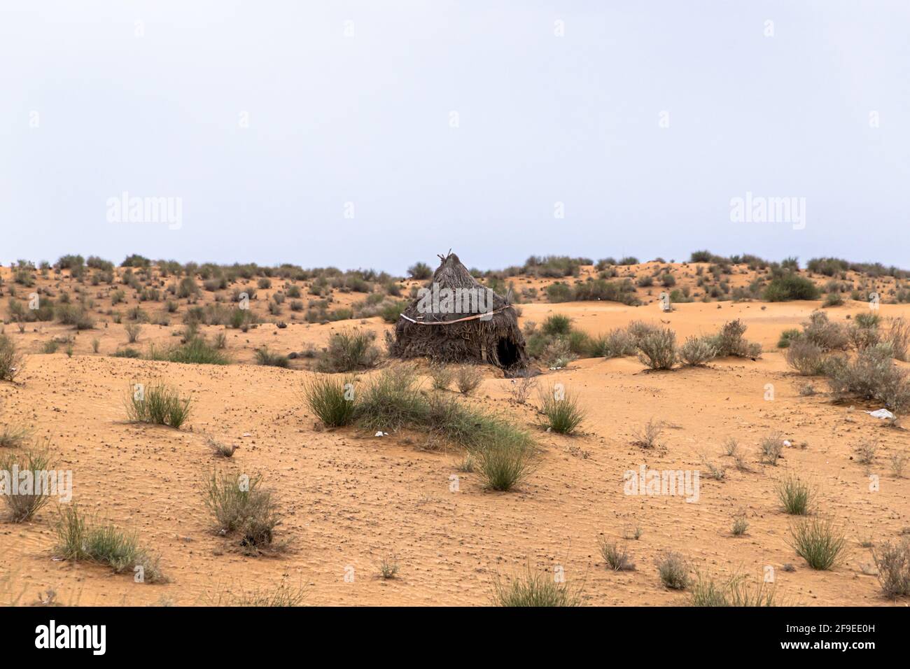 una vecchia capanna costruita dagli indiani tribali che vivono nel deserto del thar. Foto Stock