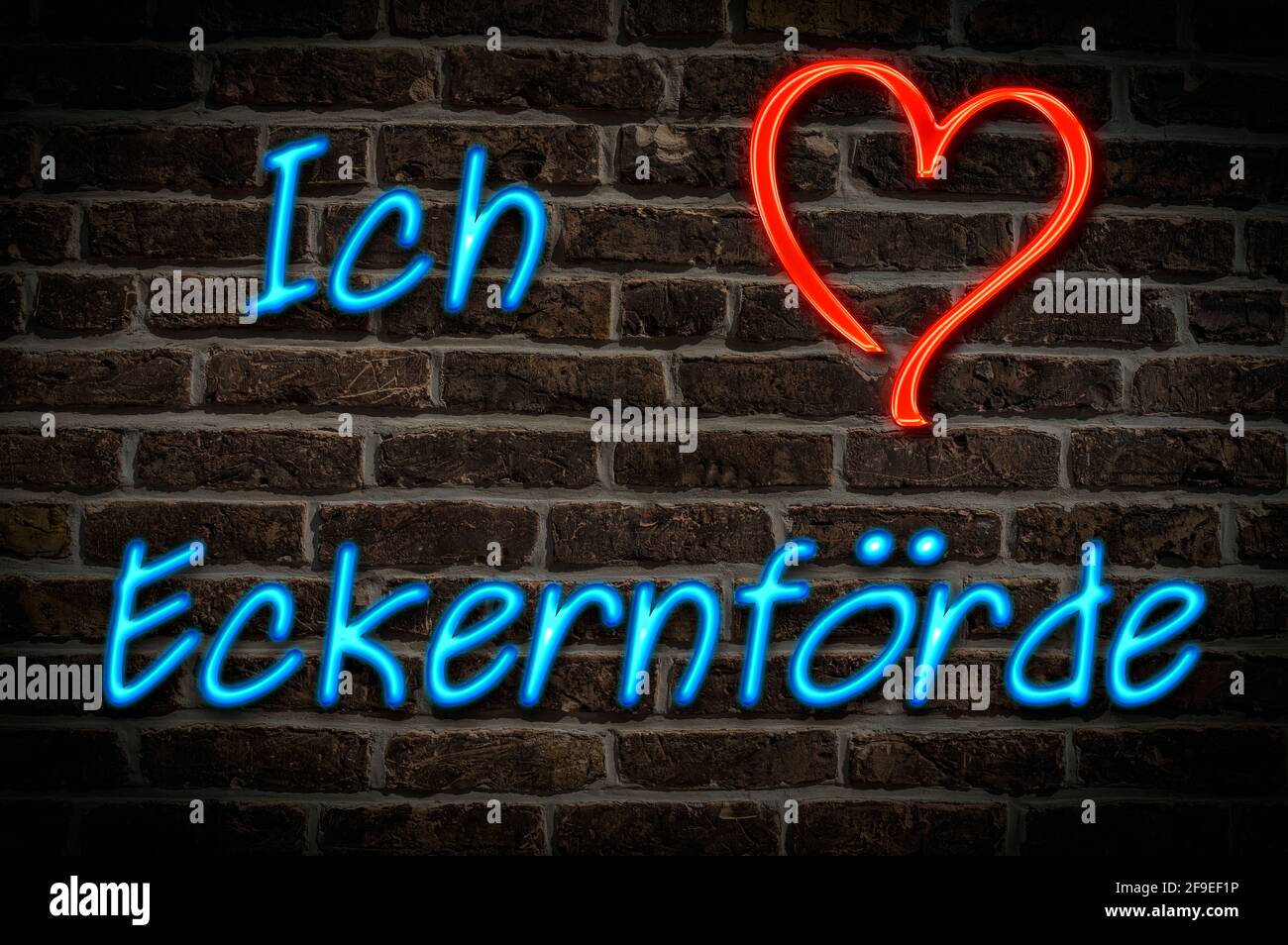 Leuchtreklame, Ich liebe Eckernförde, Schleswig-Holstein, Deutschland, Europa | Pubblicità illuminata, Io amo Eckernförde, Schleswig-Holstein, Germa Foto Stock