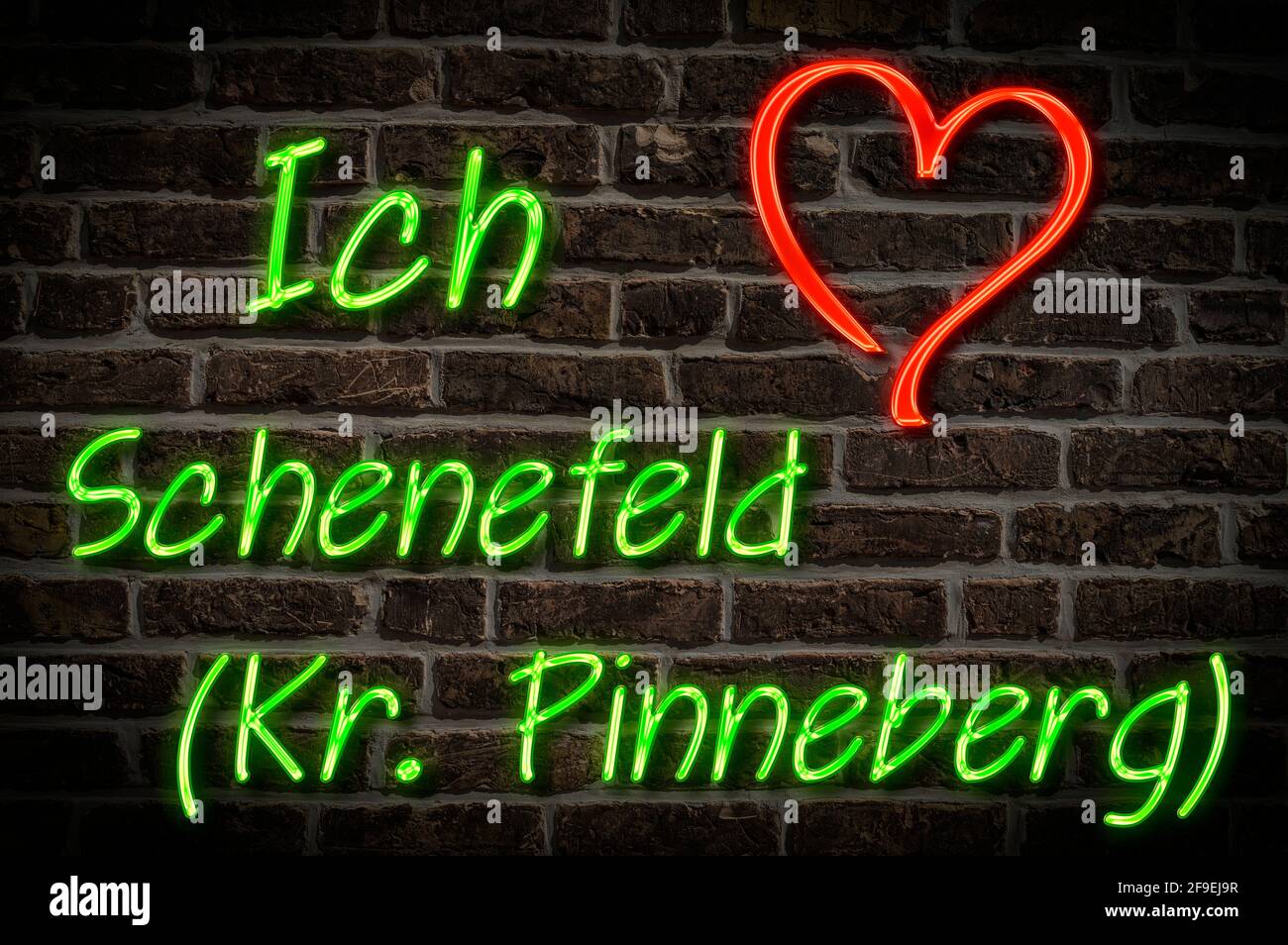 Leuchtreklame, Ich liebe Schenefeld (KR. Pinneberg), Schleswig-Holstein, Deutschland, Europa | Pubblicità illuminata, mi piace Schenefeld (KR. Pinnebe Foto Stock