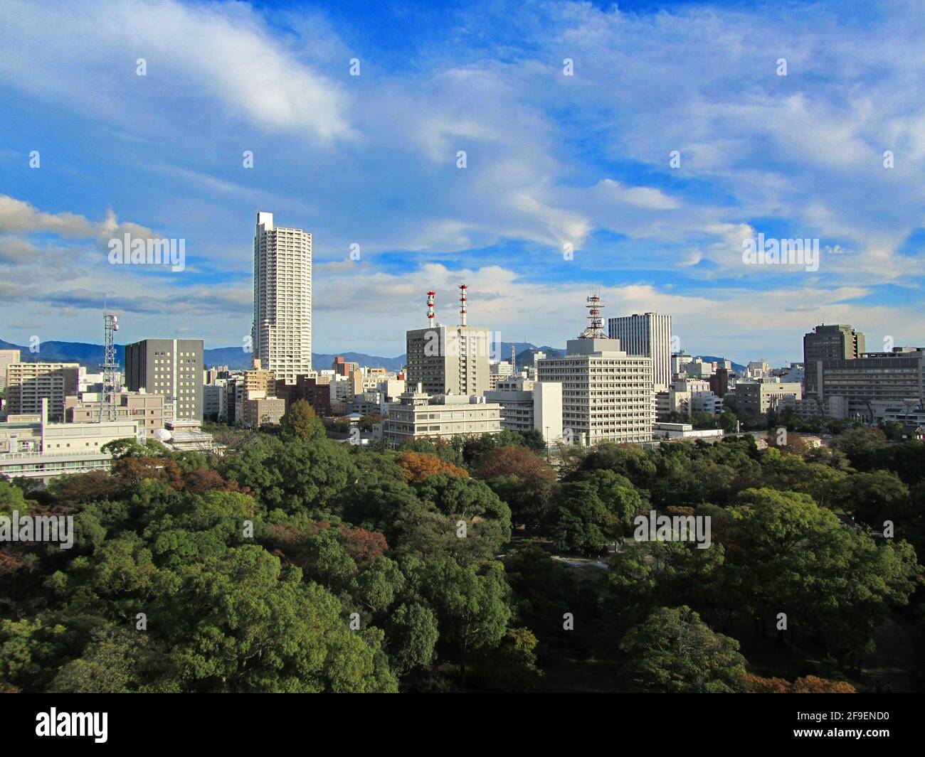vista panoramica dello skyline di hiroshima Foto Stock