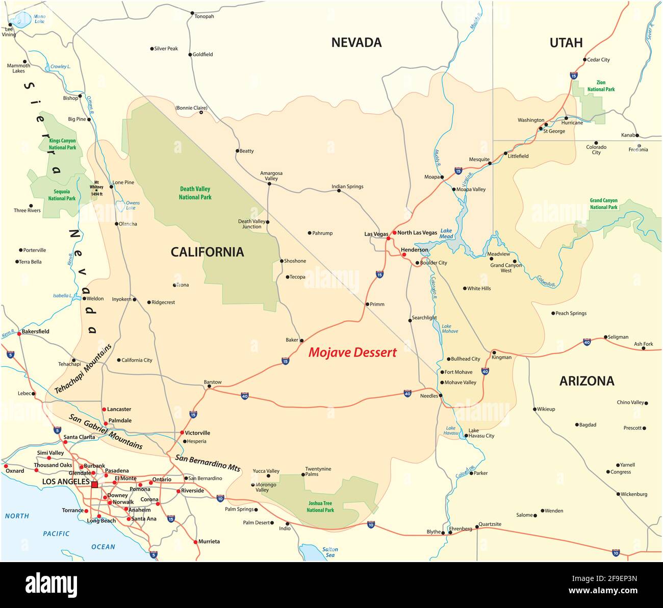 mappa vettoriale del deserto di mojave nell'ovest unito stati Illustrazione Vettoriale