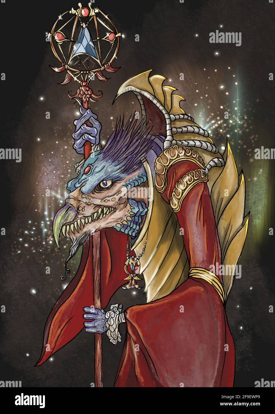 il guardiano della stella ha disegnato a mano l'illustrazione della creatura di fantasia Foto Stock