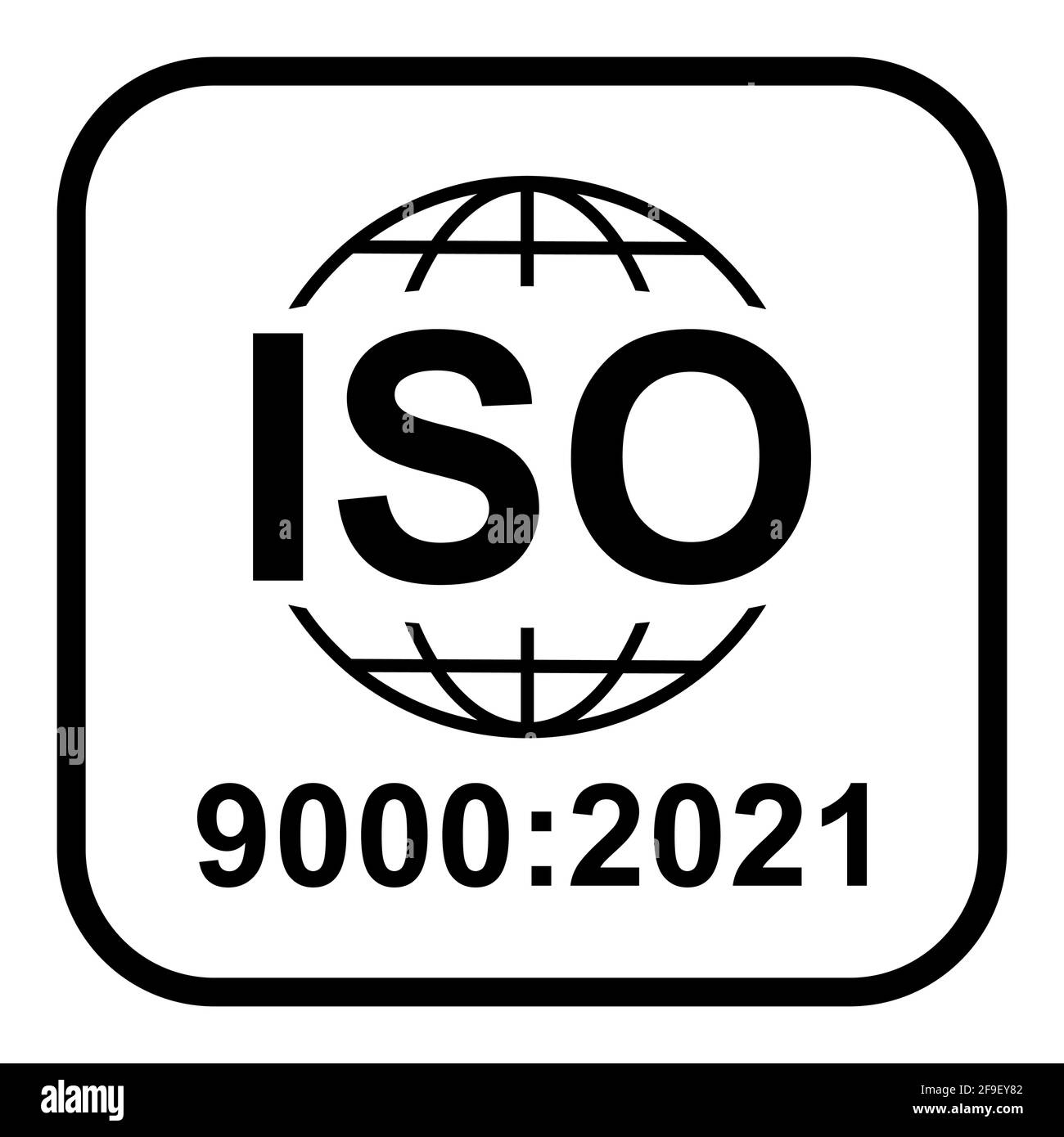 Icona ISO 9000:2021. Simbolo di qualità standard. Segno del pulsante vettore isolato su sfondo bianco . Illustrazione Vettoriale