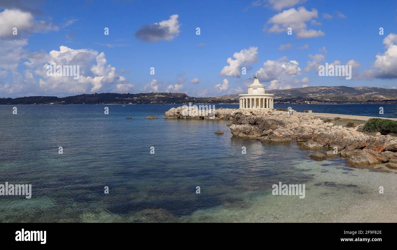 Faro di San Teodoroi vicino alla città di Argostoli, Cefalonia isola, Ionio mare, Grecia Foto Stock