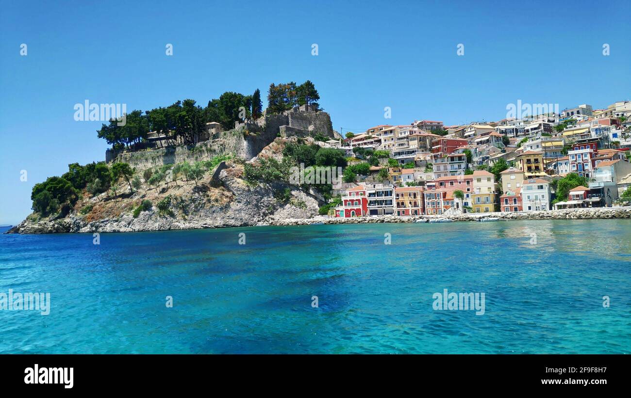 parga grecia, famosa destinazione turistica in epiro, preveza Foto Stock