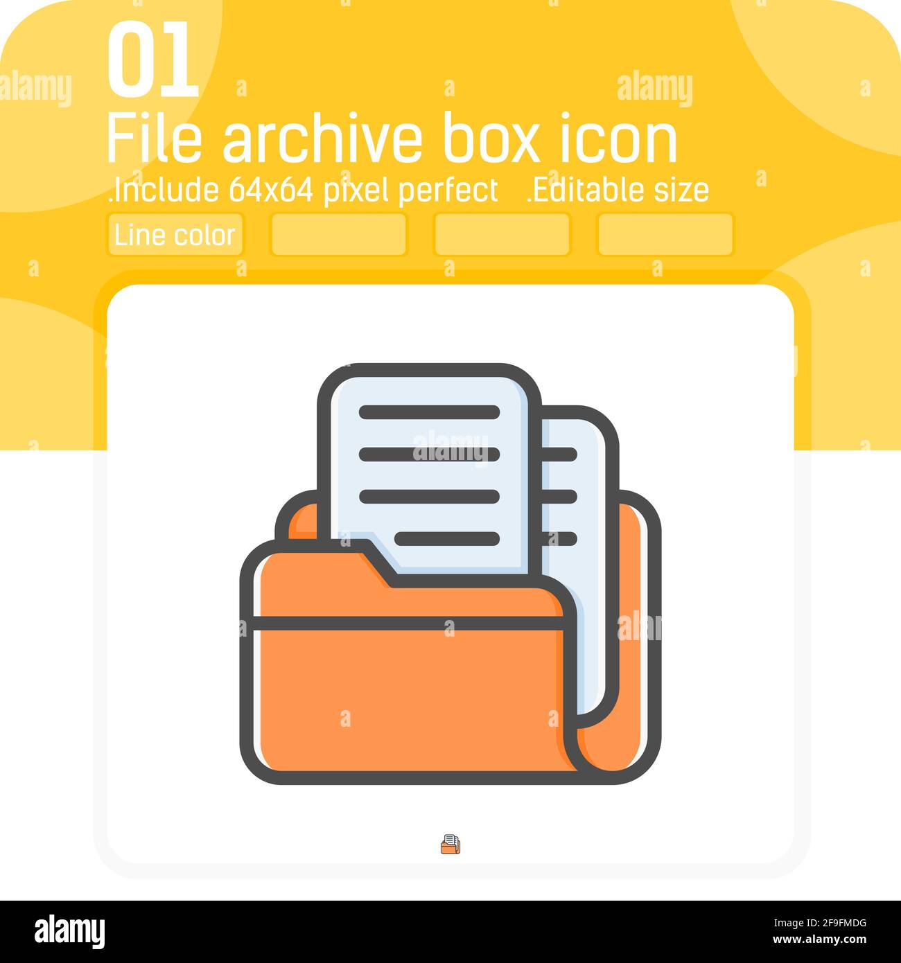 Icona della casella di archivio file con lo stile della linea riempito isolato su sfondo bianco. Illustrazione vettoriale icona simbolo simbolo simbolo sottile dell'elemento stile linea colore Illustrazione Vettoriale