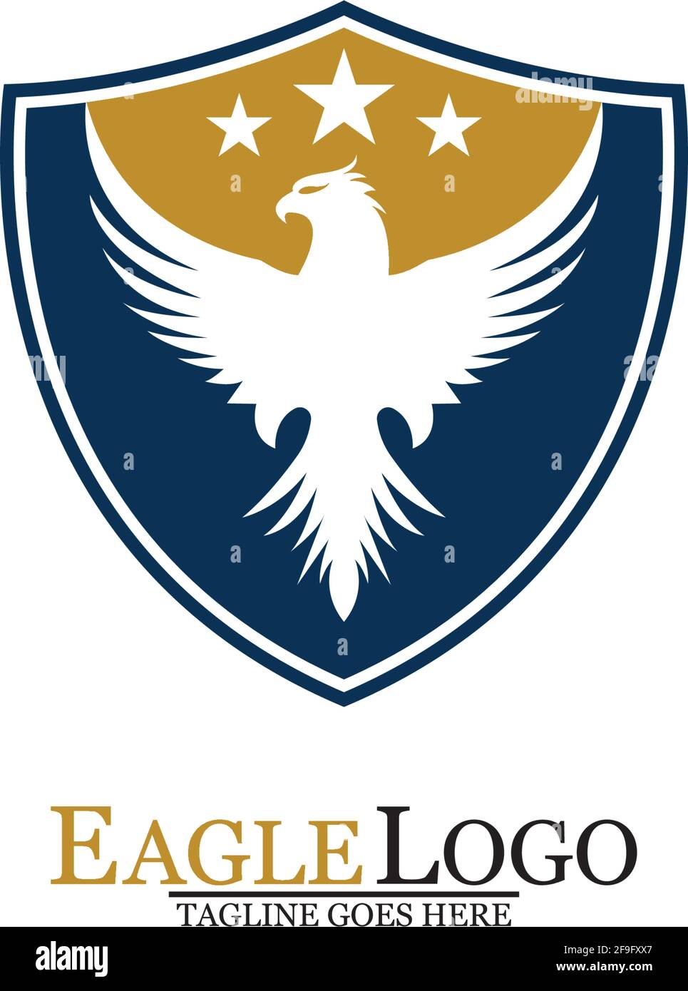 Modello con logo Eagle con uno scudo e stelle. Illustrazione vettoriale. Illustrazione Vettoriale