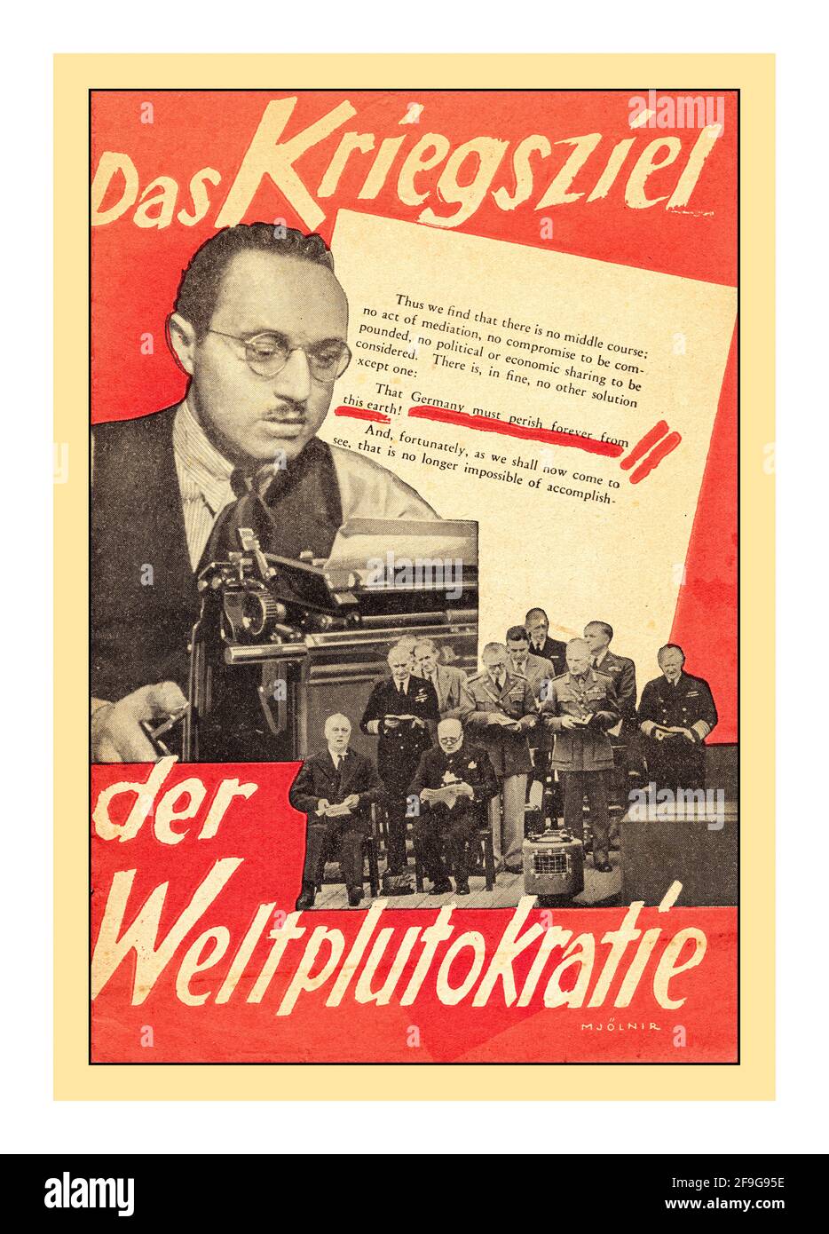 La guerra obiettivi della plutocrazia mondiale d'epoca Propaganda nazista Poster 1940 'S 'Das Kriegsziel der Weltplutokratie' The War Aims of the World' di Diewerge, Wolfgang 1941 seconda guerra mondiale d'epoca copertina di un opuscolo di propaganda tedesco basato su una pubblicazione dell'americano Theodore N. Kaufman, 'la Germania deve perire'. Foto Stock