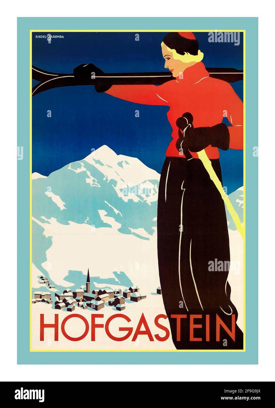 HOFGASTEIN AUSTRIA Poster da sci d'epoca 1940's HOFGASTEIN Austria di Artists Edith Reidel e Olga Zaremba Foto Stock