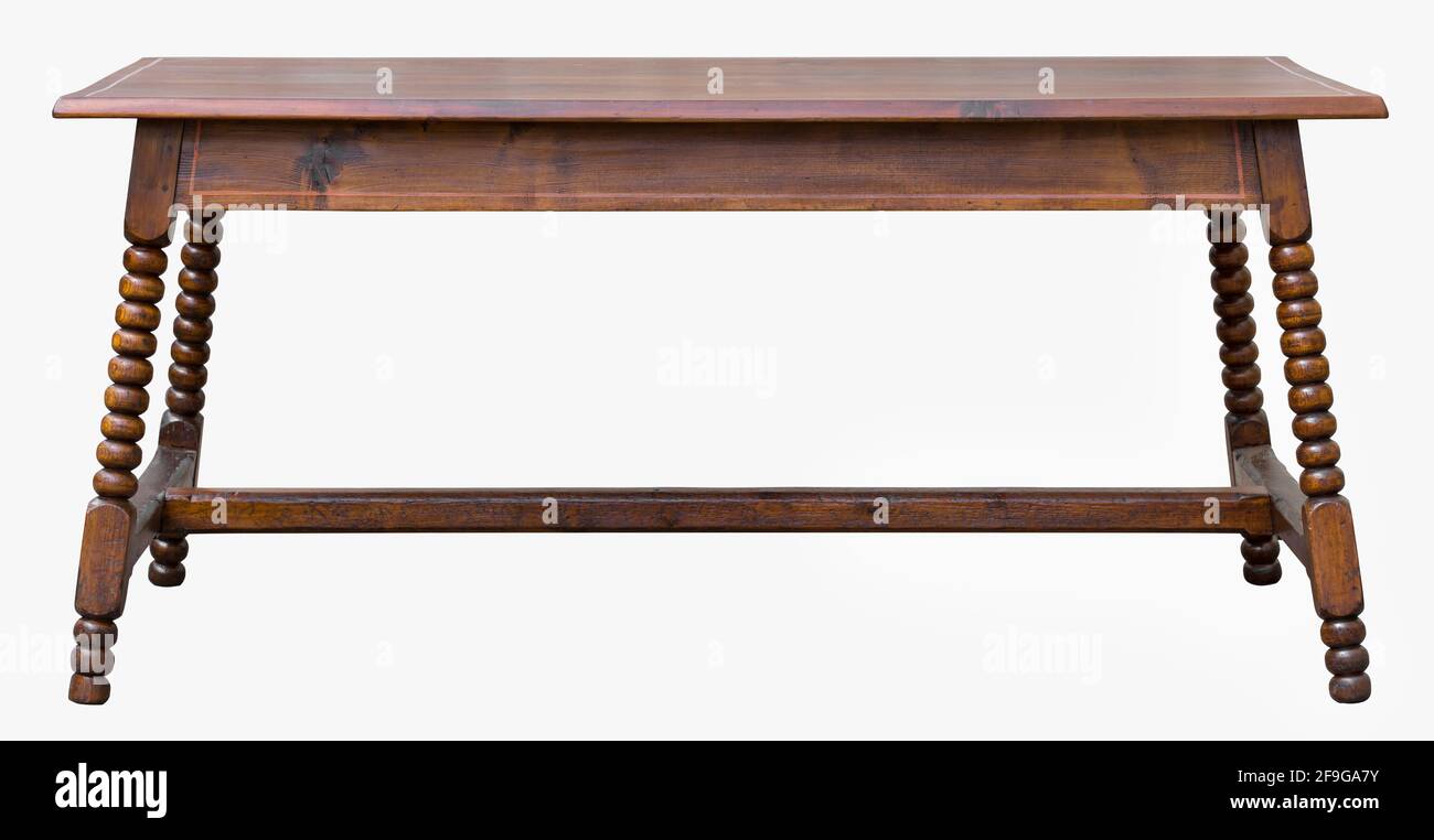 Tavolo in rovere marrone vintage isolato su sfondo bianco Foto Stock