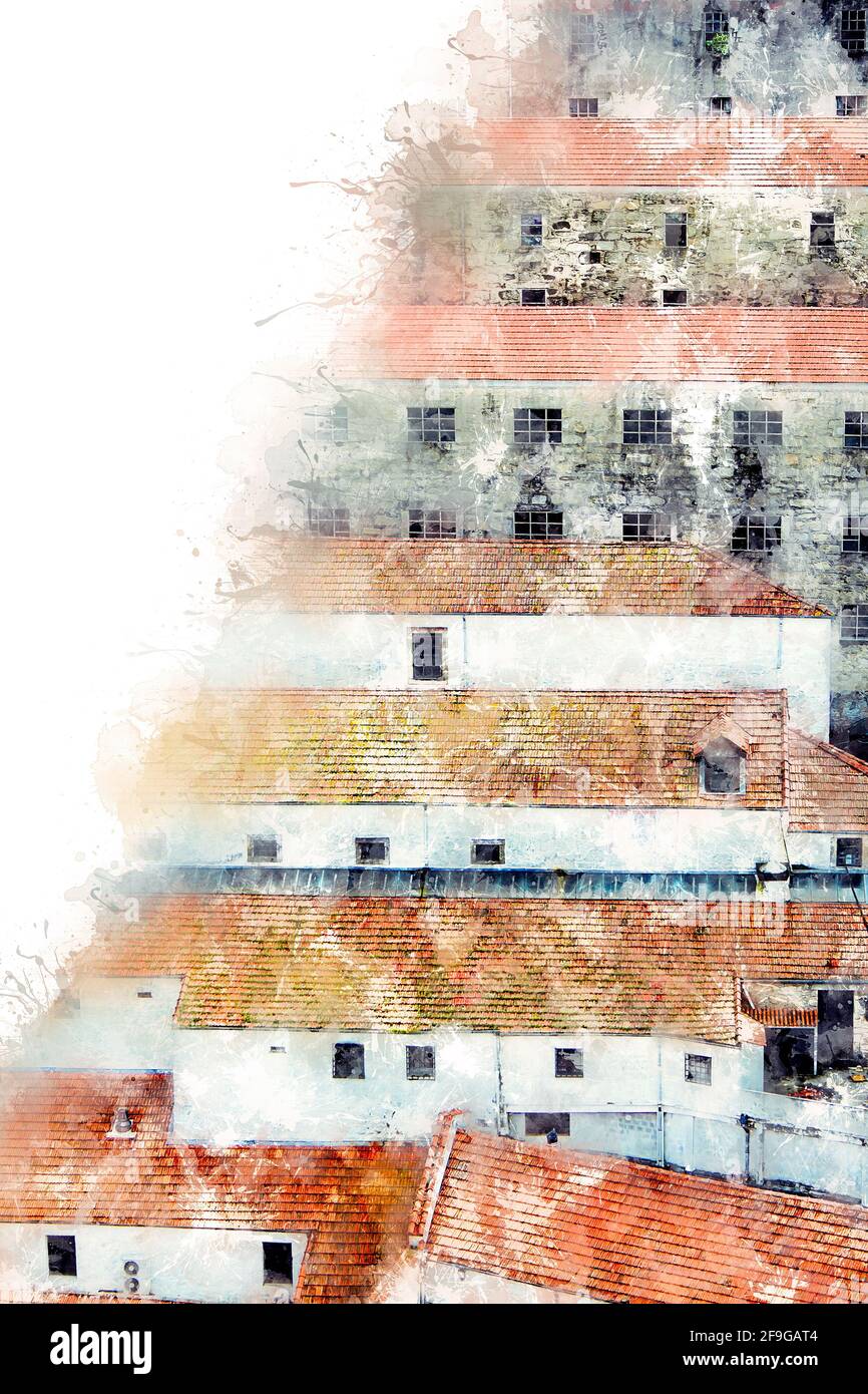L'architettura della città di Porto, i vecchi edifici autentici con tetti rossi. Porto Foto Stock