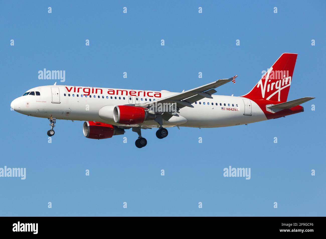 Los Angeles, Stati Uniti d'America - 20. Febbraio 2016: Virgin America Airbus A320 all'aeroporto di Los Angeles (LAX) negli Stati Uniti. Airbus è un produttore di aeromobili di Toul Foto Stock