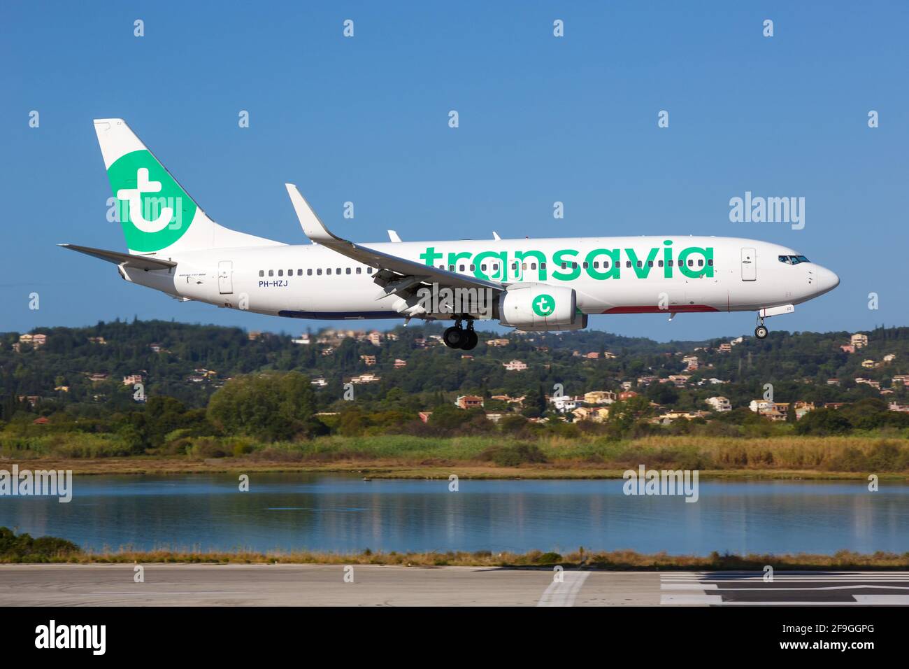 Corfù, Grecia – 13. Settembre 2017: Transavia Airlines Boeing 737 all'aeroporto di Corfù (CFU) in Grecia. Boeing è un costruttore di aeromobili con sede a Seattl Foto Stock