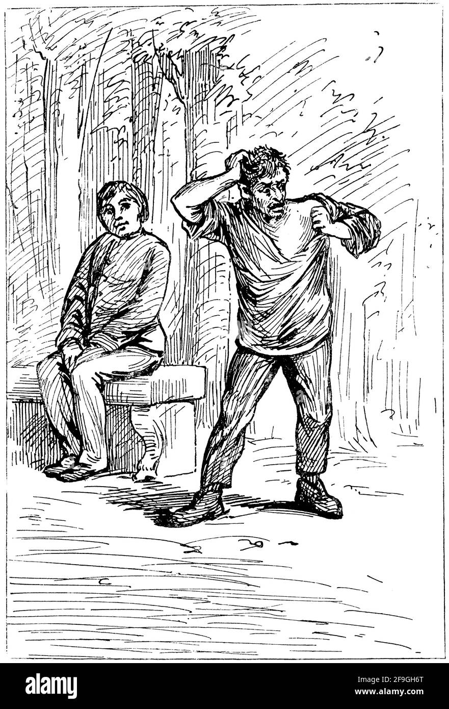 Un pazzo calmo e addolorato. Illustrazione del 19 ° secolo. Germania. Sfondo bianco. Foto Stock