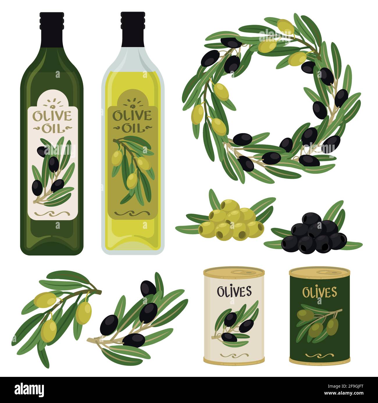 Olive e olio d'oliva Illustrazione Vettoriale