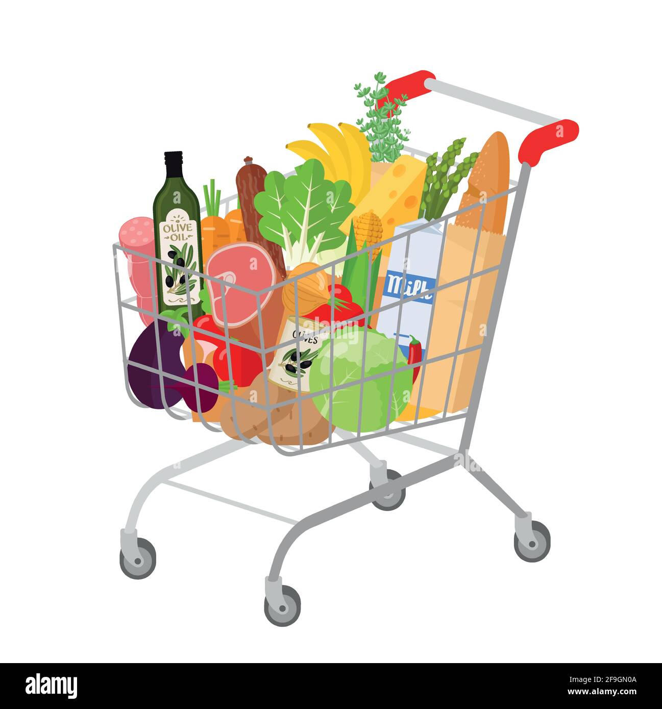 Carrello supermercato completo. Illustrazione Vettoriale