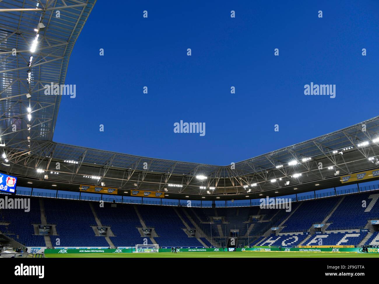 Panoramica degli interni della PreZero Arena, ora blu, Sinsheim, Baden-Wuerttemberg, Germania Foto Stock