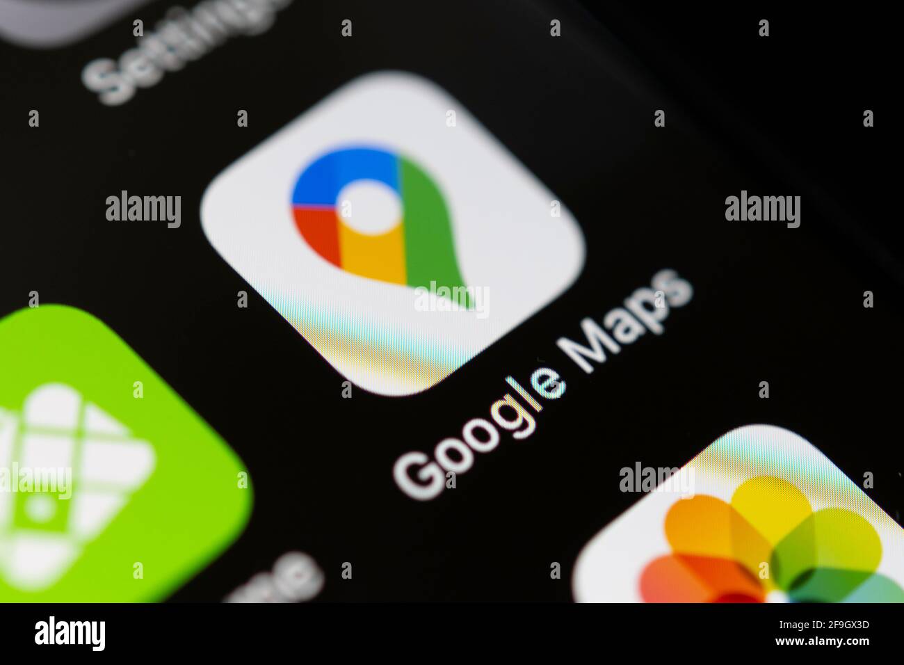 Google Maps, Online Karten Dienst, Logo, App-Icon, Anzeige auf einem Bildschirm vom Handy, smartphone, Makroaufnahme, dettaglio, formatfuellend Foto Stock