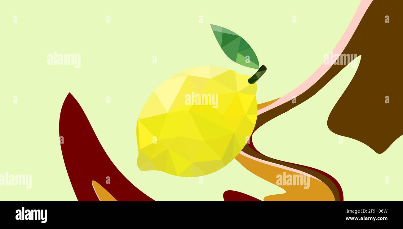 Un'illustrazione di un limone su uno sfondo chiaro con macchie colorate Foto Stock
