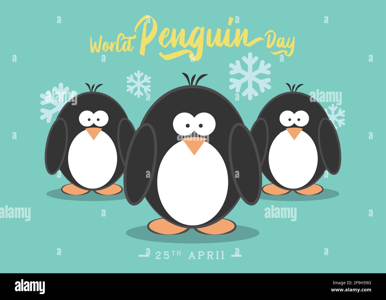 Modello del Poster del giorno dei pinguini del mondo, 25 aprile, vettore carino del banner dell'illustrazione dei pinguini Illustrazione Vettoriale