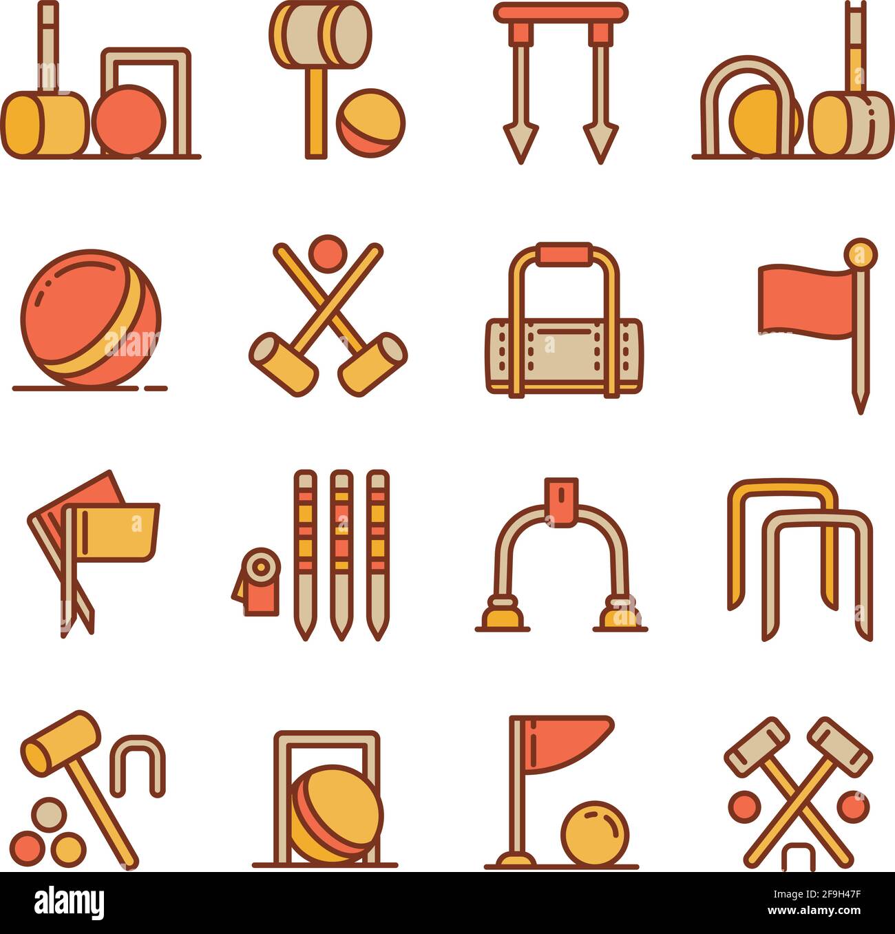 Set di icone croquet. Contorno insieme di icone vettoriali croquet per il web design isolato su sfondo bianco Illustrazione Vettoriale