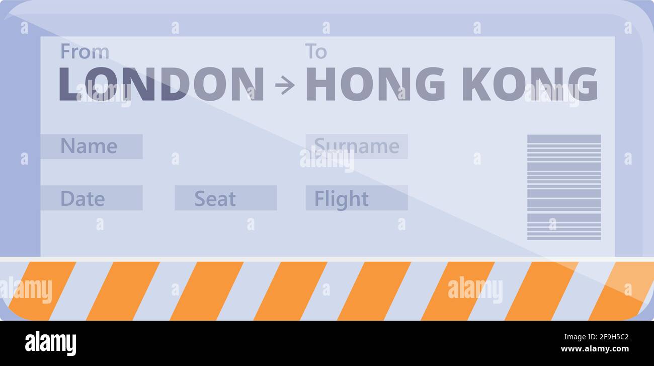 Icona della carta d'imbarco di Londra hong kong. Cartone animato di Londra hong kong carta d'imbarco vettore icona per il web design isolato su sfondo bianco Illustrazione Vettoriale