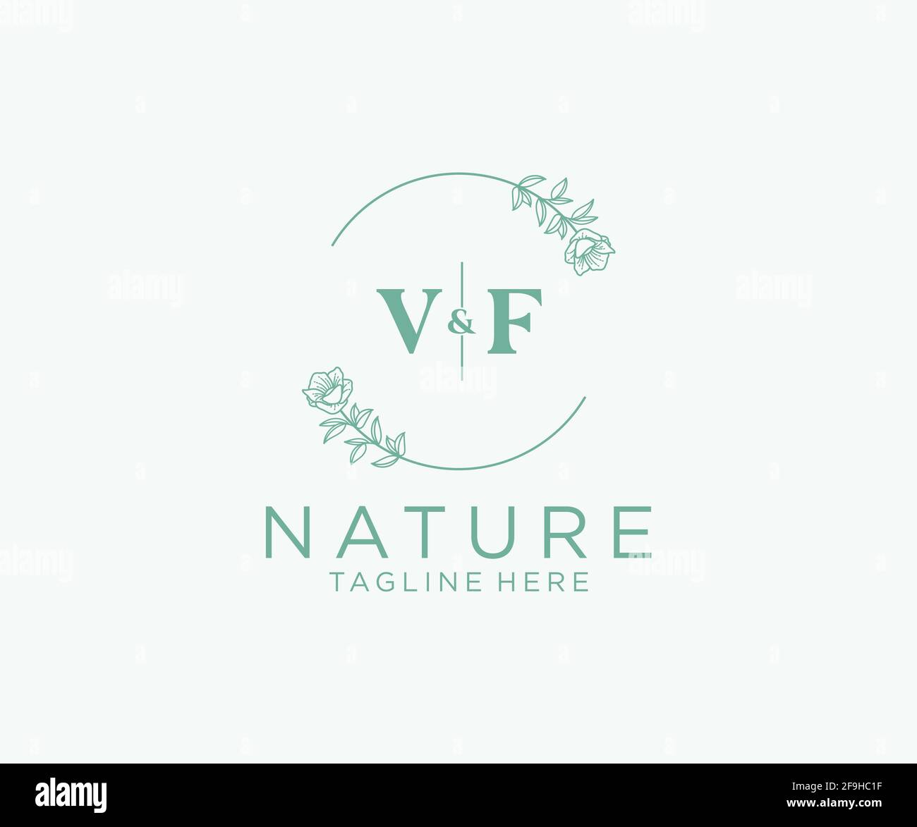 Lettere VF Logo femminile botanico modello floreale, modificabile logo monolino prefabbricato adatto, Luxury wedding branding femminile, corporate. Illustrazione Vettoriale
