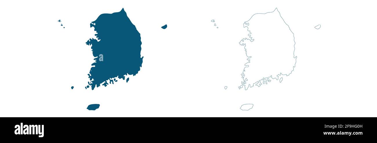 Mappa della Corea del Sud in blu su sfondo bianco. Illustrazione vettoriale Illustrazione Vettoriale