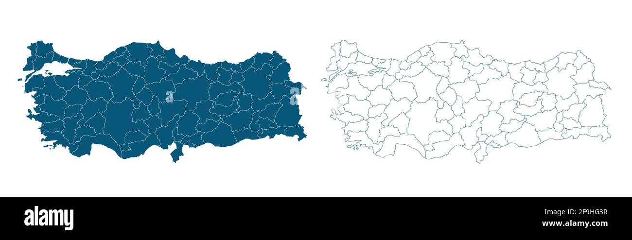 La mappa dettagliata della Turchia con regioni o stati e città. Illustrazione Vettoriale