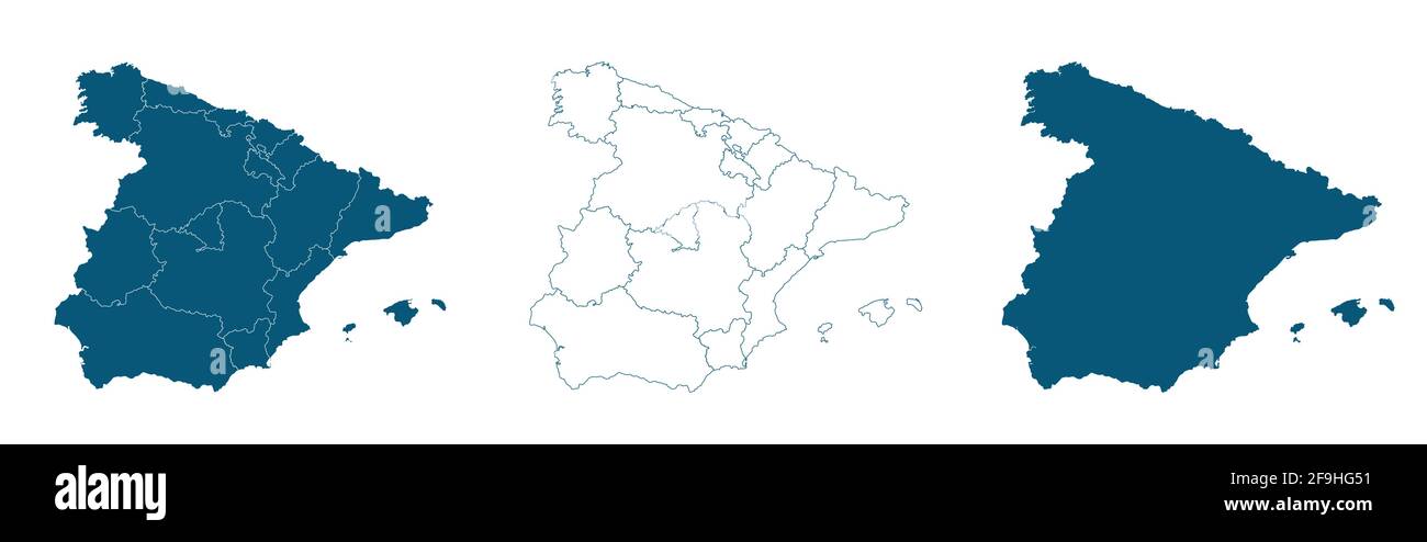 Spagna Mappa blu. Stato di frontiera spagnolo. Illustrazione vettoriale trasparente Illustrazione Vettoriale