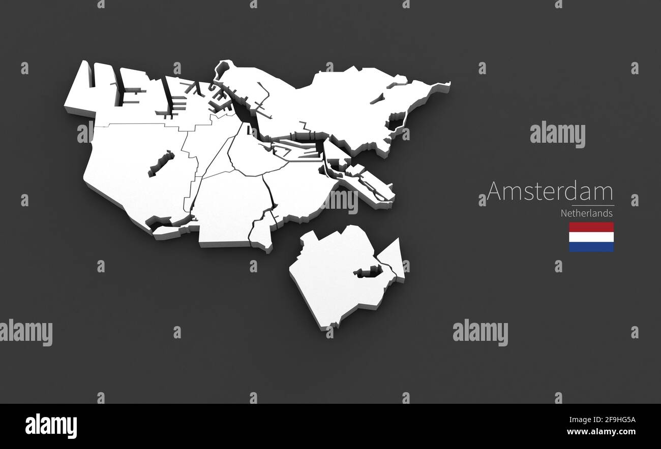 Mappa della città di Amsterdam. Serie 3D Map di città nei paesi bassi. Foto Stock