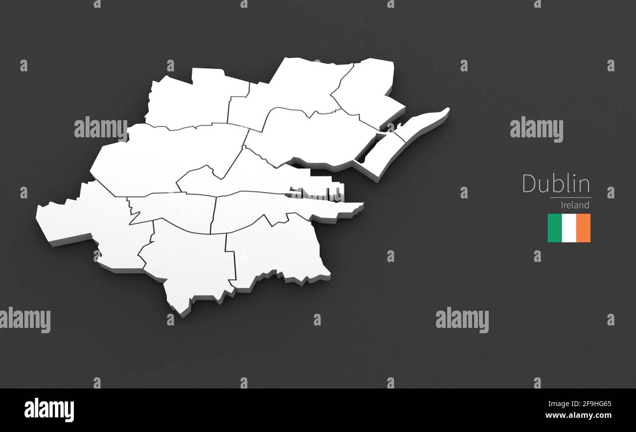 Mappa della città di Dublino. Serie 3D Map di città in irlanda. Foto Stock