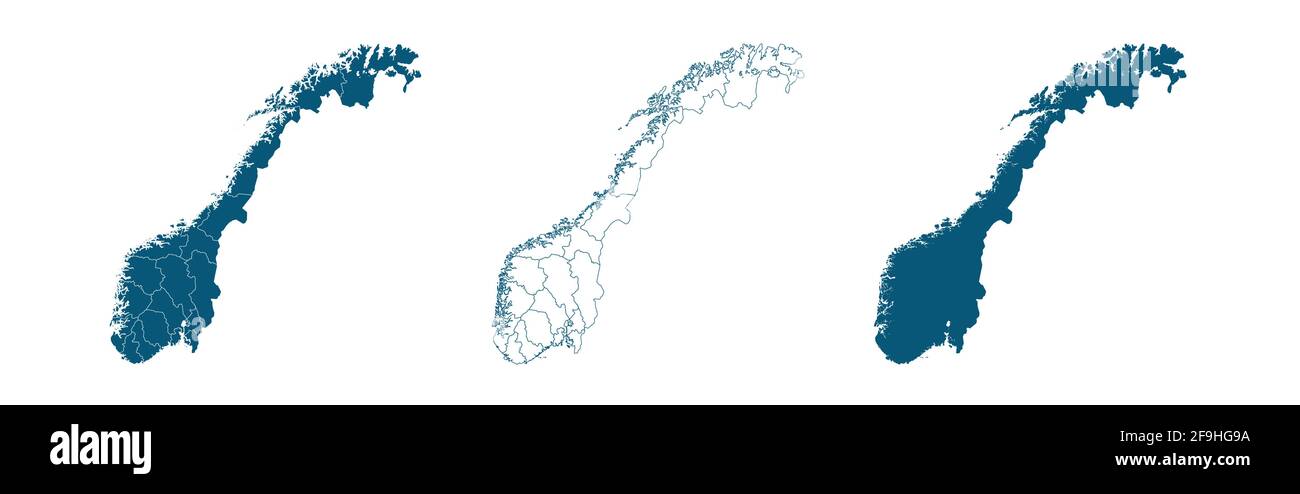 Mappa geografica della Norvegia isolata su sfondo bianco Illustrazione Vettoriale