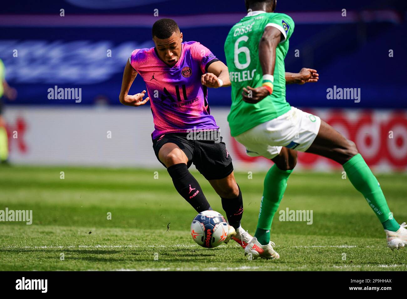 In azione durante la Ligue 1 francese Parigi Saint Germain (PSG) contro Saint Etienne (ASSE) al Parc des Prince, a Parigi, Francia il 18 aprile 2021. Foto di Julien Poupart/ABACAPRESS.COM Foto Stock