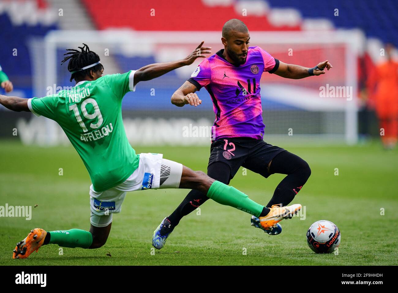 Rafael di ParisâÂ Â™durante la partita di calcio francese Ligue 1 Paris Saint Germain (PSG) contro Saint Etienne (ASSE) al Parc des Prince, a Parigi, Francia, il 18 aprile 2021. Foto di Julien Poupart/ABACAPRESS.COM Foto Stock