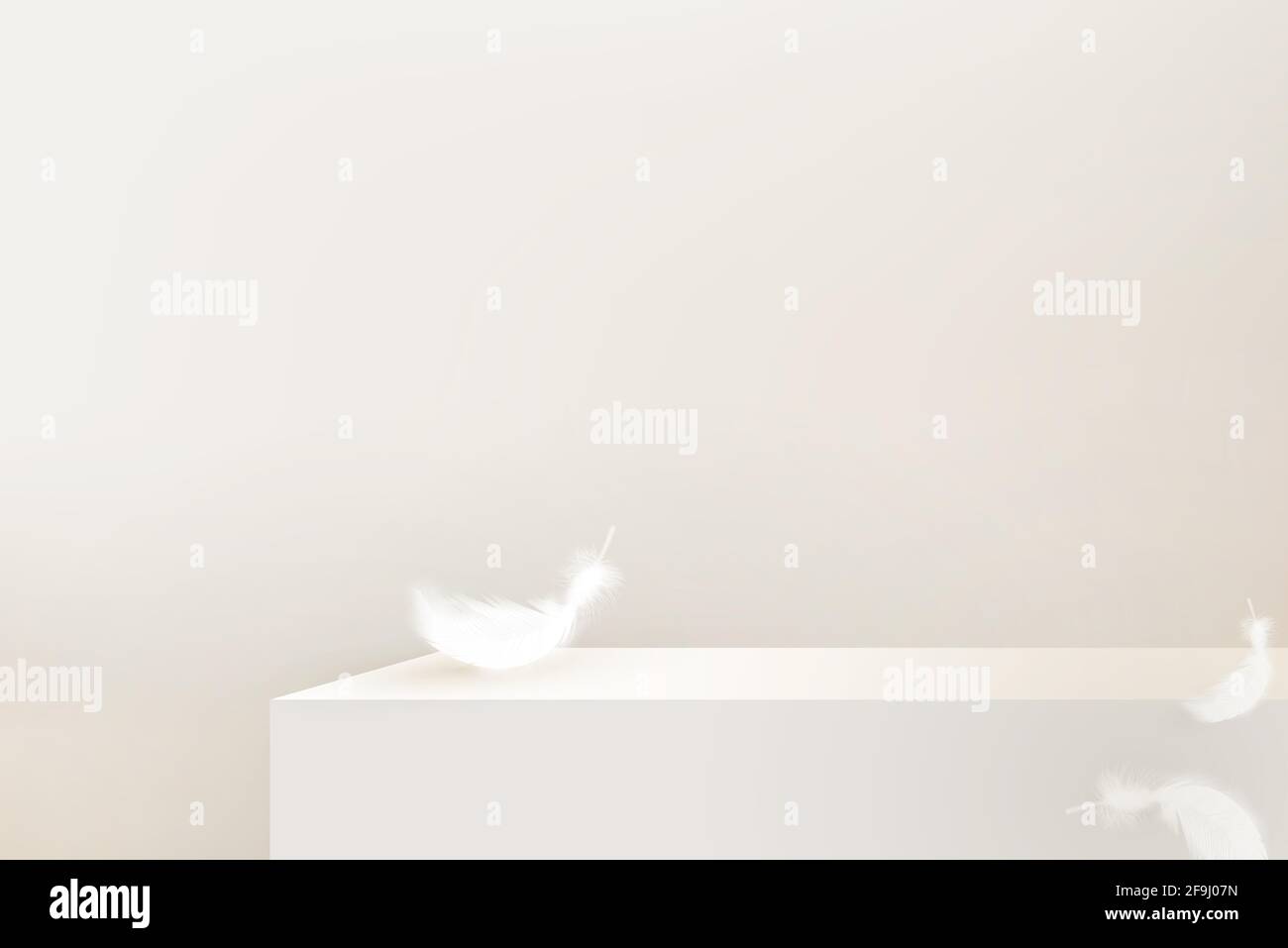 Palcoscenico podio mockup con piume su sfondo di colore beige per esposizione cosmetica e prodotto, illustrazione vettoriale Illustrazione Vettoriale