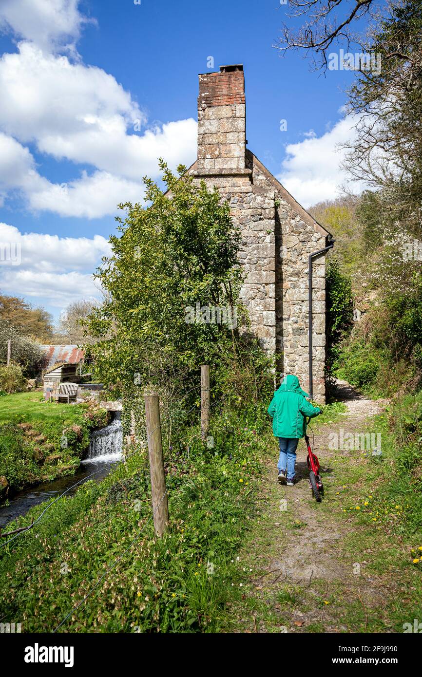 Migliori passeggiate da prendere in Devon, migliori passeggiate in Devon, teign valle, panoramica a piedi o trekking trail.woodland, fiumi, e dolci e colline ondulate. Foto Stock