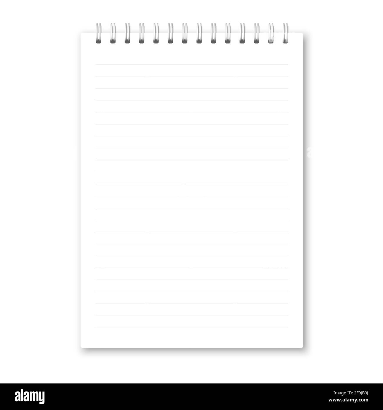 Notebook Vector Realistic chiuso. Copybook bianco verticale con bordo a spirale in argento metallico. Simulazione di organizzatore o diario isolato. Illustrazione Vettoriale