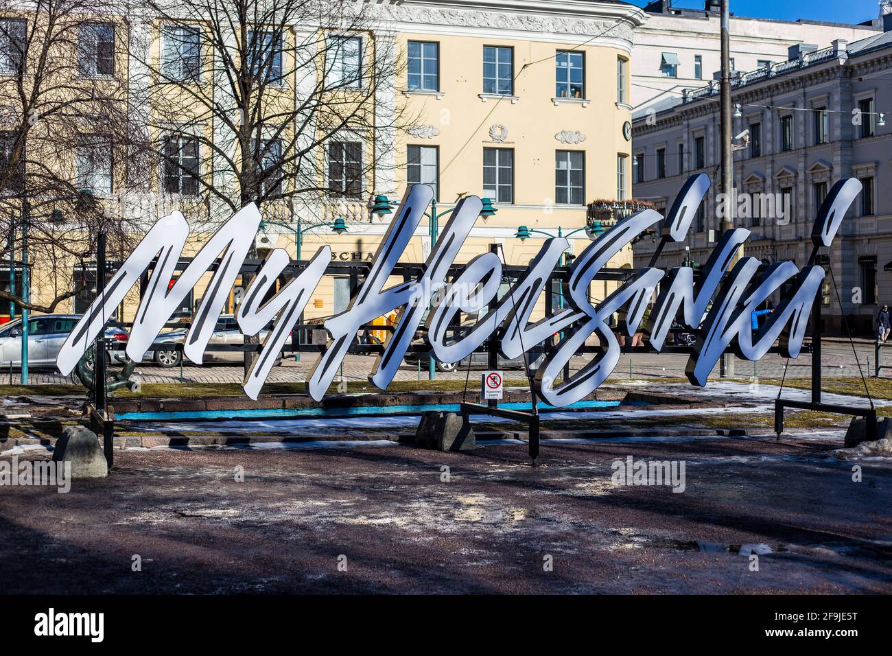 Helsinki, Finlandia - 11 marzo 2017: Vista di My Helsinki Sign in the City Centre Foto Stock