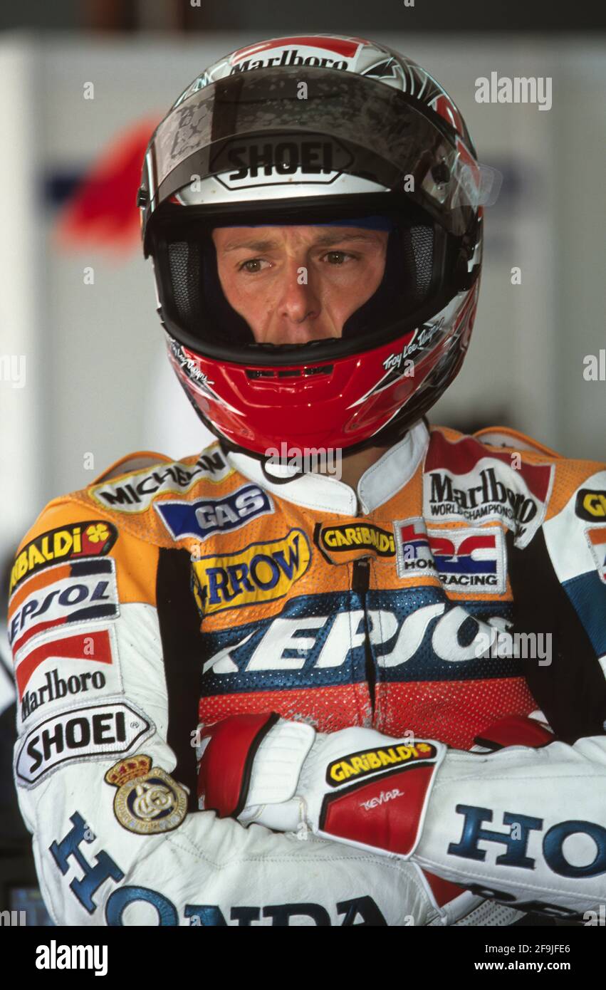 Sete Gibernau (SP)Honda 500, Moto GP 500, GP di Madrid 1998, Jarama Foto Stock