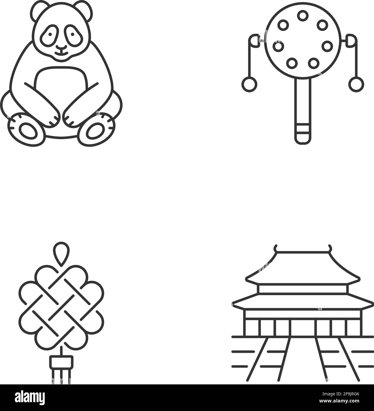 Set di icone lineari per la cultura cinese Illustrazione Vettoriale