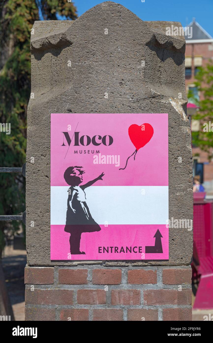 Amsterdam, Paesi Bassi - 15 Maggio 2018: Ingresso al Moco Modern Contemporary Street Art Museum ad Amsterdam, Olanda. Foto Stock