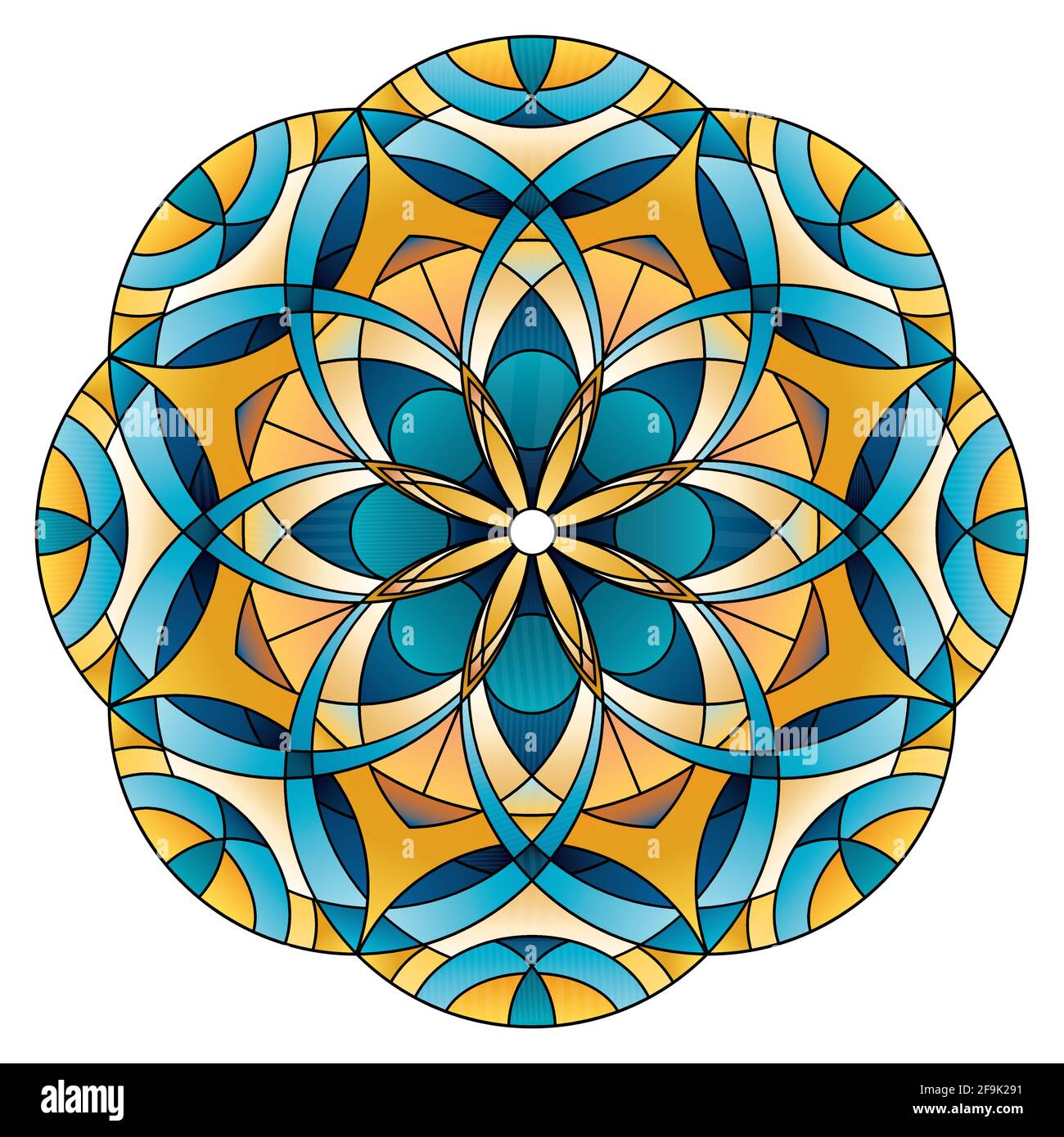 Tondo ornamento orientale in vetro colorato mandala in giallo e blu colori Illustrazione Vettoriale