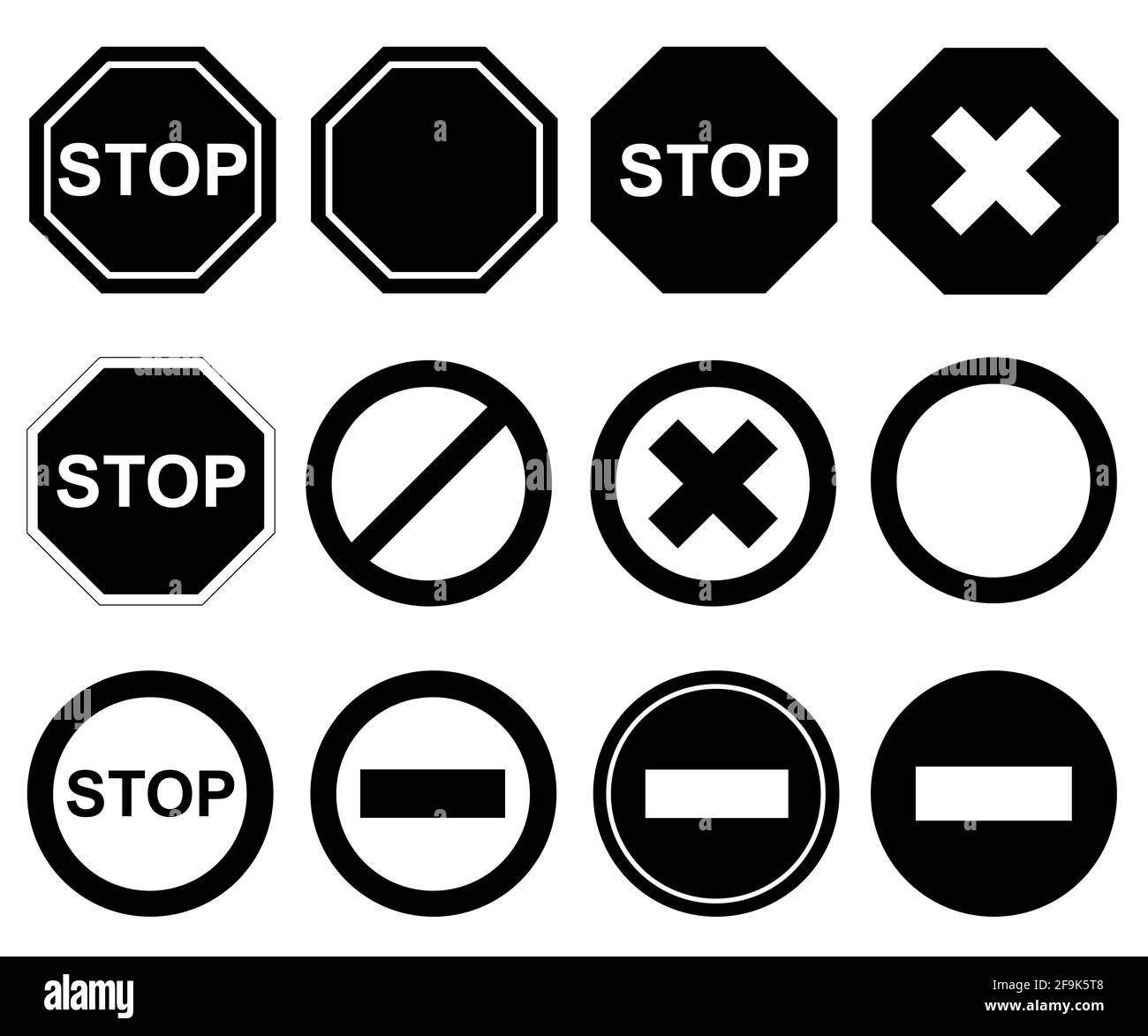 Raccolta di diversi segnali di stop isolati su bianco Foto Stock