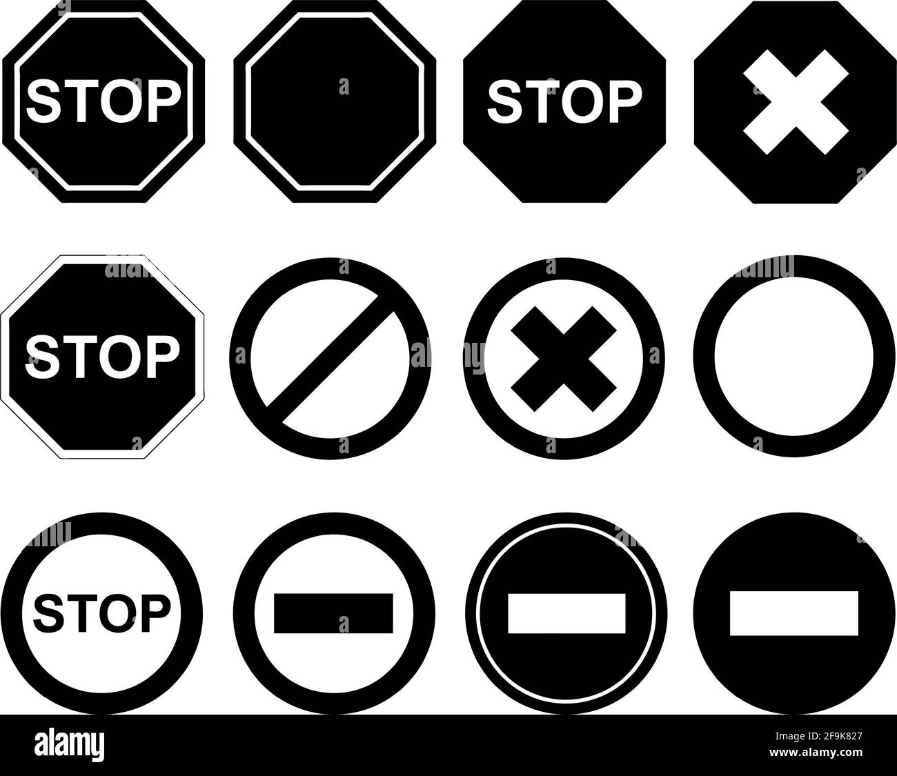Raccolta di diversi segnali di stop isolati su bianco Illustrazione Vettoriale