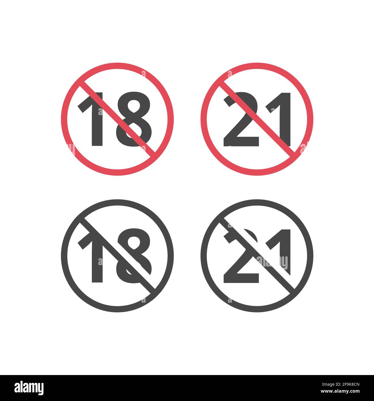 Nessun segno rosso di divieto sottocarico. Icona persone con meno di 18 e 21 anni non consentite. Illustrazione Vettoriale