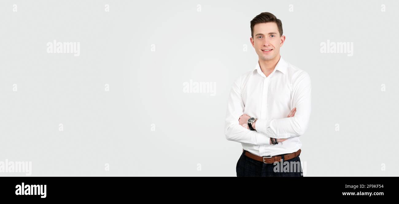 Uomo d'affari, professionista, studio girato con copy space sfondo Foto Stock